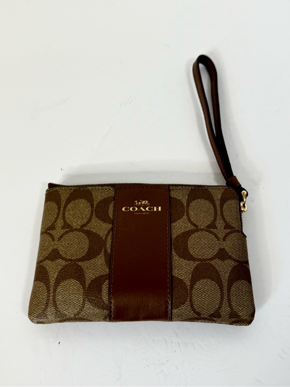 Coach Small Brown Signature Canvas Wristlet